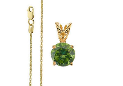 14k Yellow Gold Green Irradiated Diamond Solitaire Necklace (1.05 Carat, Color Irradiated, SI3 Clarity)