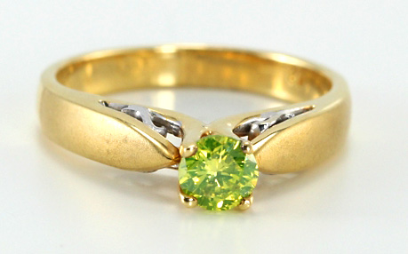 Round Cut Green Color Irradiated Diamond Solitaire Engagement Ring (0.46 Carat, VS2 larity)