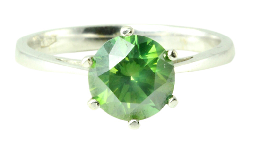 14k White Gold Round Cut Solitaire Diamond Engagement Ring (1.64 Carat, Green Enhanced, SI1)