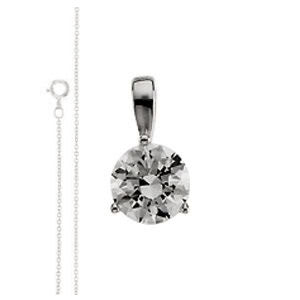 Round Diamond Solitaire Pendant Necklace 18K White Gold ( 1 Ct, D-E Color, Si Clarity)