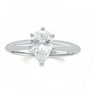 Pear Diamond Solitaire Engagement Ring 14K White Gold (1.02 Ct, I Color, Vs2 Clarity) GIA Certified