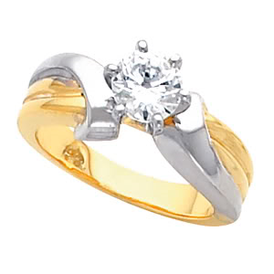 Round Diamond Solitaire Engagement Ring 14K Two Tone Gold 1 Ct, (F-G Color, Vs Clarity)