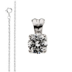 Round Diamond Solitaire Pendant Necklace 14K  ( 1 Ct, F-G Color, Vs Clarity GIA Certified)