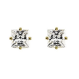 Princess Diamond Stud Earrings 14K Yellow Gold (2.01 Ct, K Color, Vs2-Si2 Clarity)