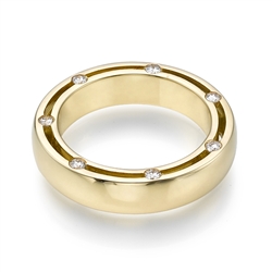 18K Yellow Gold Side Set Eternity Wedding Band with Half Bezel Mounted Round Cut Diamond (0.45 Ct., G Color, VS1 Clarity)