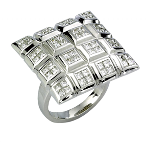 18k White Gold Box Shaped Fashion Engagment Ring With Invisible Setting Princess Cut Diamonds  (2.23 Ct., G Color, VS1 Clarity)