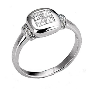 18k White Gold Invisable Princess & Round Cut Diamonds Fashion Engagement Ring (0.67 Ct., G Color, VS1 Clarity)