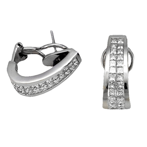 18k White Gold Invisible Settting Princess Cut Diamond Fashion Earrings (2.84 Ct., G Color, VS1 Clarity)