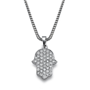 18k White Gold Solid Hamsa Shaped Pendant With Round Cut Diamonds With Chain (0.64 Ct., G Color, VS1 Clarity)