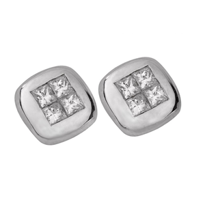 18K White Gold Invisible Setting Princess Cut Diamond Fashion Button Earrings (0.71 Ct., G Color, VS1 Clarity)