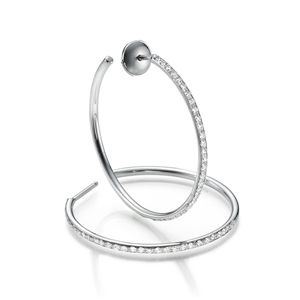 18k white Gold Fashion Hoop Earring with Round Cut Diamonds (0.88 Ct., G Color, VS1 Clarity)