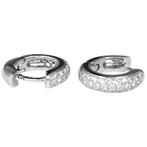 18k White Gold Fashion Hoop Earrings With Pave set Round Cut Diamonds (0.42 Ct., G Color, VS1 Clarity)