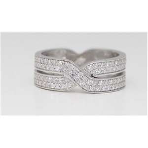 18K White Round Pave Setting Double Row Channel Set Diamond Crossover Wedding Ring (0.57 Ct G Vs Clarity)