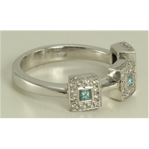 18K Gold Round 3-Stone 3 Stone Princess Diamond Wedding Ring With (Blue(Irradiated) White Vs Clarity)