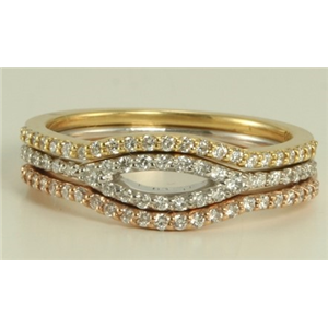18k White Gold Three band red, yellow and white gold round cut diamond set wedding ring (0.61 Ct G ,VS)