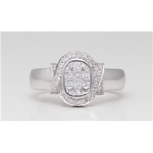 18K White Gold Round Princess Diamond Invisible Setting Set & Classic Modern Ring (0.91 Ct G Vs Clarity)