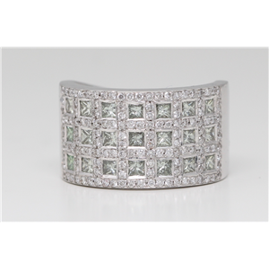 18K White Princess Diamond Anniversary Ring (1.29 Ct Green(Irradiated) Vs Clarity)