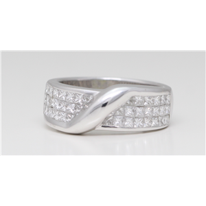 18K White Gold Princess Invisible Set Diamond Crossover Eternity Ring (1.68 Ct G Vs Clarity)