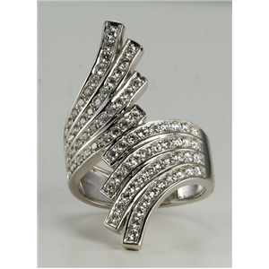 18K White Gold Round Pave Setting Multi-Row Diamond Exotic Dress Cocktail Ring (1.22 Ct G Color Vs Clarity)