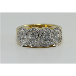 18k yellow gold Chic classic contemporary princess & round cut diamond anniversary ring (1.3 Ct G & G ,VS)