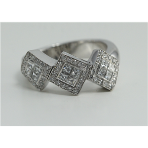 18K White Gold Round Princess Invisible Set Diamond Half Eternity Ring (0.83 Ct G Vs Clarity)