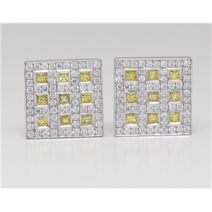 18K Gold Round Pave Princess & Diamond Square Art Deco Style Earrings (Yellow(Irradiated) White Vs Clarity)