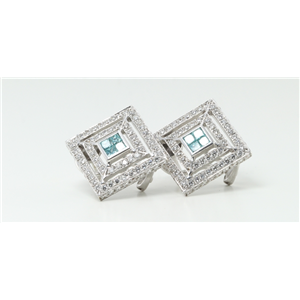 18k Gold Round Princess diamond stylish elegant square earrings (BLUE(Irradiated) White VS Clarity)
