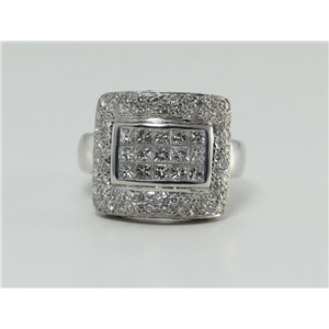 18K White Gold Round Princess Invisible Setting Set Diamond Engagement Ring (1.63 Ct G Vs Clarity)