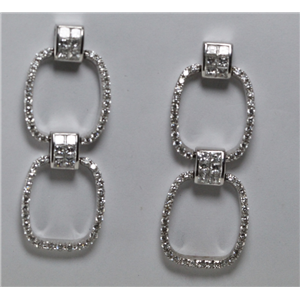 18k White Gold Round Double loop earrings with invisble princess diamond connectors (1.65 Ct G VS Clarity)