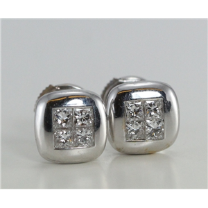 18K White Gold Princess Invisible Set Classic Four Stone Diamond Stud Earrings (0.66 Ct G Vs Clarity)