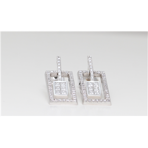 18K Gold Princess White Pave Diamond Rectangle Drop Earrings  (0.92 Ct G Vs Clarity)