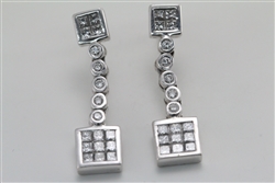 18k Gold Round & Princess diamond studs suspending a nine-stone square motif with chain (1.17ct,G,VS)