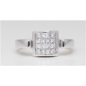 18K White Gold Princess Invisible Set Diamond Modern Classic Ring (0.62 Ct G Vs Clarity)
