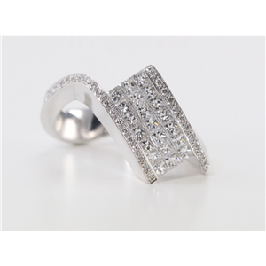 18k Gold Princess Gold White Diamond 21 stone skewed rectangle ring ribbon sides 1.55 Ct G VS Clarity