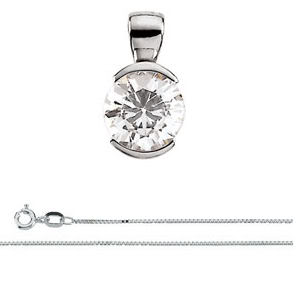 Round Diamond Solitaire Pendant Necklace 14K White Gold ( 1.05 Ct, I, SI2 GIA Certified)