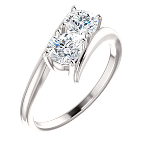 Round Two Stone Diamond Engagement Ring, 14k White Gold (0.46 Ct, F Color, VS2 Clarity)