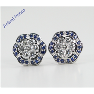 18k White Gold Invisible Setting Round Cut Diamond Flower Earrings (0.77 Ct, G Color with Surrounding Blue Sapphire Stones, VS Clarity)