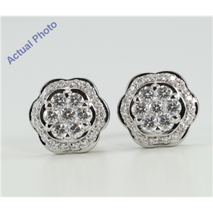 18k White Gold Invisible Setting Round Cut Diamond Flower Earrings (1.02 Ct, G Color, VS Clarity)