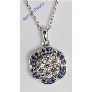 18k White Gold Invisible Setting Round Cut Diamond Flower Pendant (0.53 Ct, G Color with Blue Saphire Stones, VS Clarity)
