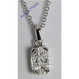 18k White Gold Invisible Setting Princess Cut Diamond Oval Shaped Pendant (0.82 Ct, G Color, VS2 Clarity)