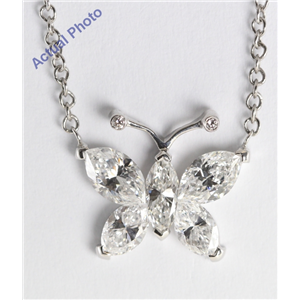 18k White Gold Invisible Setting Marquise Cut Diamond Butterfly Pendant (1.17 Ct, G Color, SI Clarity)