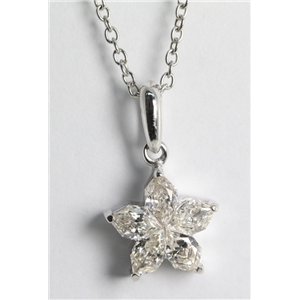18k White Gold Invisible Setting Pear Cut Diamond Flower Pendant (0.63 Ct, H Color, SI1 Clarity)