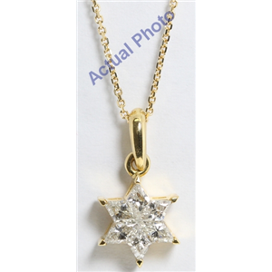 18k Yellow Gold Rhombus Cut Invisible Setting Diamond Star Of David Pendant (0.59 Ct, I Color, VS Clarity)
