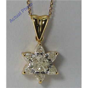 18k Yellow Gold Marquise Cut Invisible setting Diamond Flower Pendant (0.72 Ct, JK Color, VS Clarity)