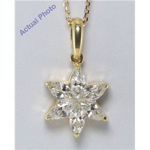 18K Yellow Gold Kite Cut Invisible Setting Marquise Diamond Flower Pendant (0.65 Ct, I-J Color, Si3 Clarity)
