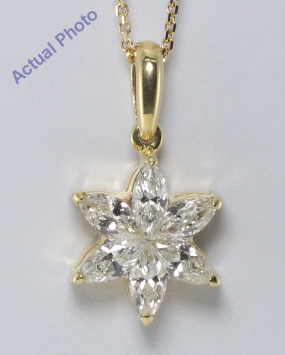 18k Yellow Gold Kite Cut Invisible setting Marquise Diamond Flower Pendant  (0.65 Ct, IJ Color, SI3 Clarity)
