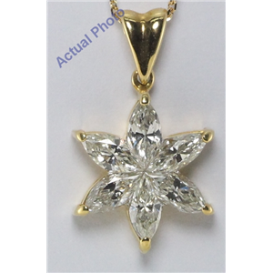 18k Yellow Gold Marquise Cut Invisible setting Diamond Flower Pendant (1.14 Ct, J Color, VS Clarity)
