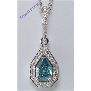 18k White-Gold Round & 0 Cut Diamond Pear Diamonds & Diamonds Pendant (Blue & White Diamonds, VS Clarity)(Clarity Enhanced)