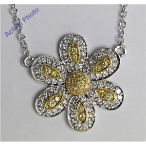 18k White Gold Round Cut Diamond Pave Setting Flower Pendant (0.5 Ct, Natural Fancy Yellow & White Diamonds, SI2 Clarity)