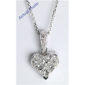 18k White Gold Princess Cut Diamond Invisible Setting Heart Pendant (0.58 Ct, G-H Color, VS Clarity)